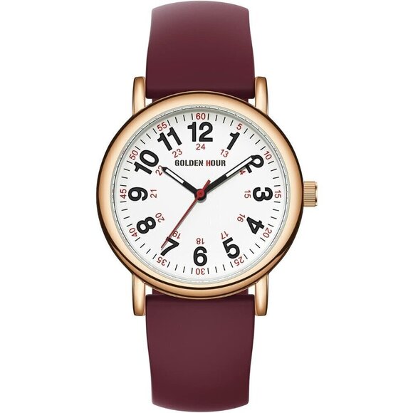 ?Women Red  Military Time Luminouse Easy Read Dial 24 Hour with Seconds Watch main image 4